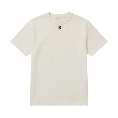 Origin Tee, un t-shirt unisexe oversize épais crème avec l'emblème Hype Heaven au dos et un logo à l'encolure