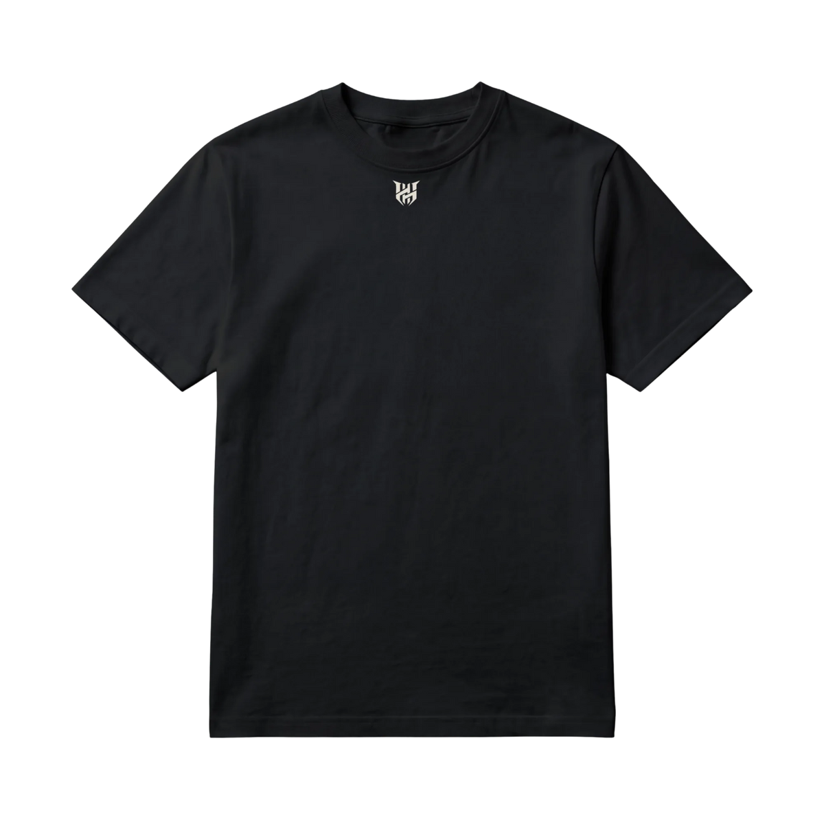 Origin Tee - Noir, un t-shirt unisexe oversize épais noir avec l'emblème Hype Heaven au dos et un logo à l'encolure