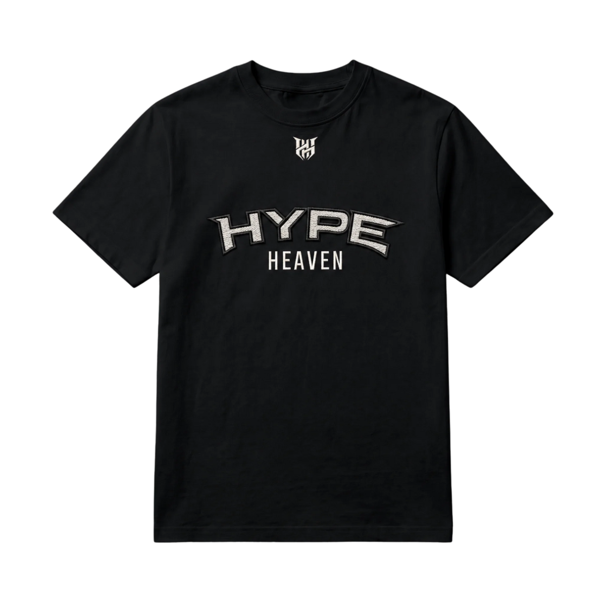 Signature Tee - Noir, un t-shirt unisexe oversize épais noir avec le logotype brodé HYPE HEAVEN sur la poitrine