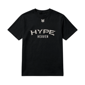 Signature Tee - Noir, un t-shirt unisexe oversize épais noir avec le logotype brodé HYPE HEAVEN sur la poitrine