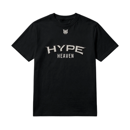 Signature Tee - Noir, un t-shirt unisexe oversize épais noir avec le logotype brodé HYPE HEAVEN sur la poitrine